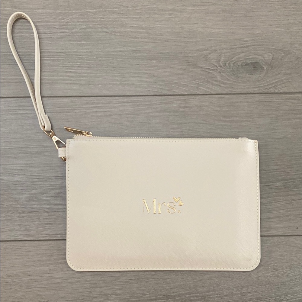 Mrs. Wristlet from miss to Mrs Cream Minimalist Clutch Wristlet with Zip Closure